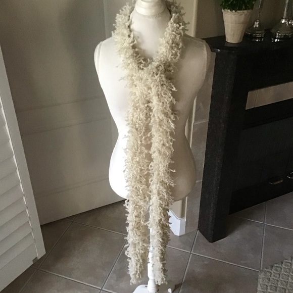 Eyelash Yarn Ivory Scarf Boa LONG 4x90” Maxi Boho Hippie Fringe Rockstar Style - Picture 10 of 14